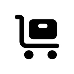 Poster - A simple black and white icon of a shopping cart with a handle and two wheels carrying a box with a handle