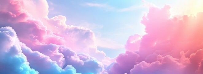 Aufkleber - Dreamlike pastel pink and blue cloudscape, illuminated by soft sunlight, creating a serene and ethereal atmosphere. Ideal for dreamy, romantic, or whimsical designs. : Generative AI