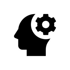 Poster - Silhouette of a head with a gear inside the head representing thinking and problem solving process concept