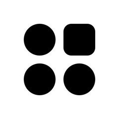 Poster - Illustration of four black geometric shapes including three circles and one rounded square in a grid format