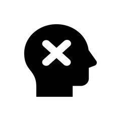 Poster - Black silhouette of a human head with a white x symbol inside the head representing incorrect thought process