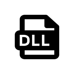 Poster - Black and white icon of a dll file showing the file extension on the document with rounded corners design