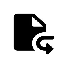 Poster - A black document icon with a folded corner and a curved arrow pointing to the right on a white background