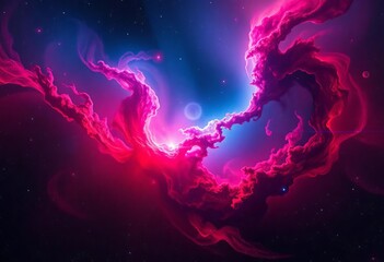 Wall Mural - A vibrant cosmic scene with swirling red and blue nebulae, scattered stars, and cosmic dust,  vibrant,  texture