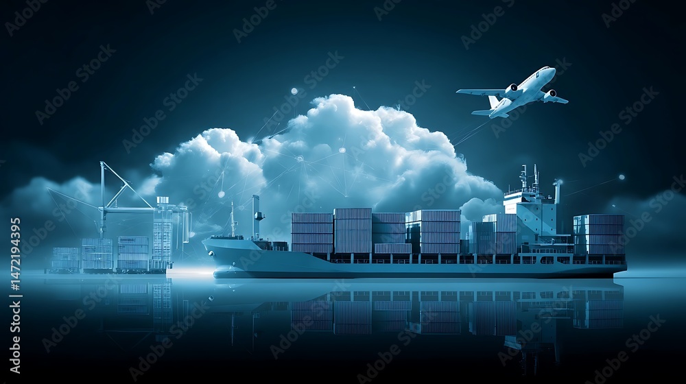 Global Logistics Network Cargo Ship Airplane and Container Port ...