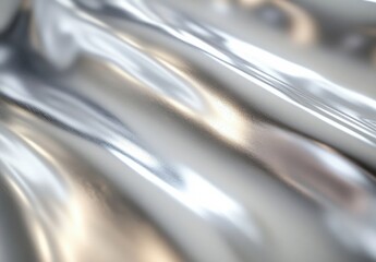 Aufkleber - Closeup view of shimmering, metallic silver fabric with soft folds and subtle light reflections, creating a luxurious and elegant texture. : Generative AI