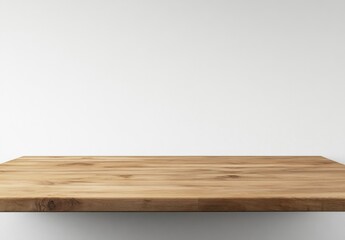 Leinwandbilder - Empty light brown wooden shelf against a white wall, perfect for product placement or display.  Clean, minimalist design ideal for showcasing items or creating a simple, modern aesthet : Generative AI