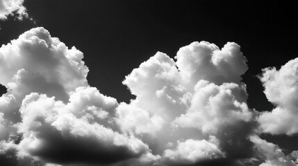 Aufkleber - Dramatic black and white image of fluffy cumulus clouds against a dark sky, creating a striking contrast and texture. : Generative AI
