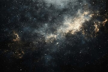 Poster - A mesmerizing cosmic landscape showcasing a vibrant nebula with golden hues, interspersed with countless twinkling stars against a deep, dark backdrop. : Generative AI