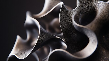 Poster - Abstract metallic sculpture with textured surface and fluid wave design