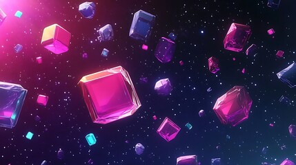Poster - Abstract space background with geometric shapes and vibrant color schemes