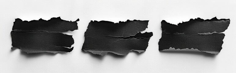Poster - Three Pieces of Torn Black Paper on White Background