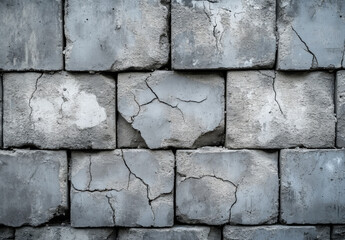 Aufkleber - A weathered, gray concrete block wall shows signs of age and cracking, offering a textured background ideal for design projects. : Generative AI