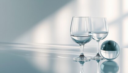 Poster - Two Clear Glasses and Crystal Ball on Reflective Surface