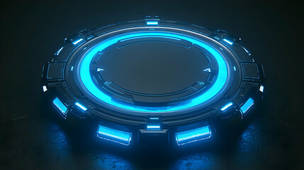 Poster - Futuristic circular platform with glowing blue ring
