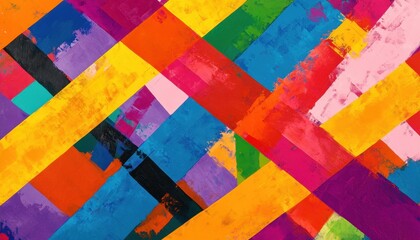 Fototapete - Vibrant Abstract Crosshatch Painting with Bold Brushstrokes