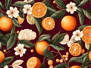 Poster - Vibrant Citrus and Floral Seamless Pattern