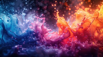 Fototapete - Vibrant Blue Orange Pink Paint Splash Abstract Background