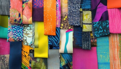 Fototapete - Vibrant Colorful Fabric Swatches Texture Background