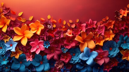 Aufkleber - Vibrant Colorful Paper Flowers on Red Background