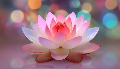 Leinwandbilder - A vibrant pink and white lotus flower blossoms against a soft, bokeh background, showcasing its delicate petals and serene beauty. : Generative AI