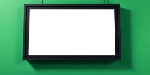 Poster - Black framed blank canvas hanging on a green wall ready for artwork or a picture frame mock up