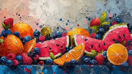 Aufkleber - Vibrant Summer Fruit Still Life Painting