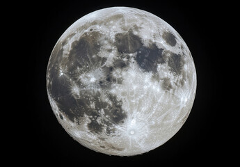 Aufkleber - Detailed view of a full moon, showcasing its craters, maria, and textured surface against a black backdrop.  High-resolution image ideal for astronomy, space, and lunar-themed projects : Generative AI