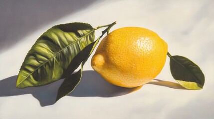 Aufkleber - Vibrant Yellow Lemon with Lush Green Leaves in Soft Light