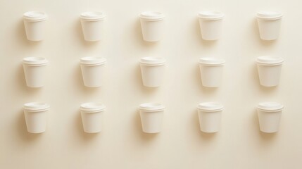 Poster - White Cups Arranged in a Grid Pattern on a Cream Background