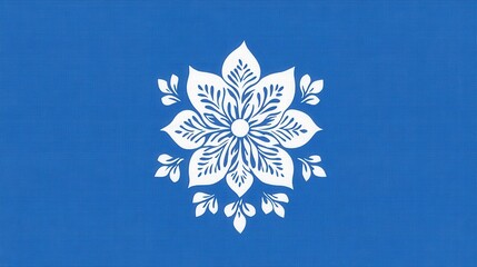 Aufkleber - White Floral Design on Blue Linen Texture