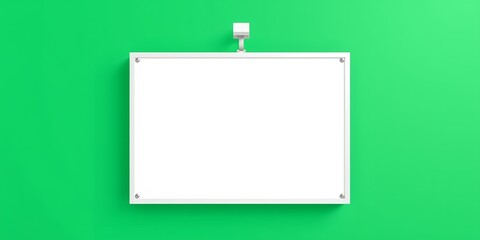 Poster - White framed blank board hanging on a green wall with a white hook in a studio setting