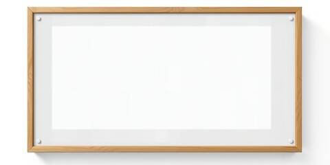 Poster - Horizontal wooden frame hanging on a white wall with a white mat and blank white space