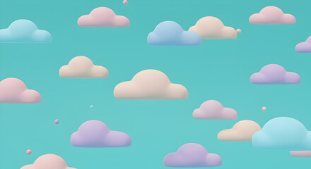 Poster - Serene Pastel Clouds Floating Against Light Blue Background Texture in a Dreamy and Whimsical Sky Pattern
