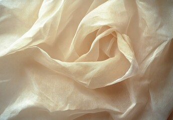 Leinwandbilder - Cream-colored silk fabric draped in soft folds, creating an elegant and luxurious texture. The subtle light highlights the delicate sheen and intricate weave of the material. : Generative AI