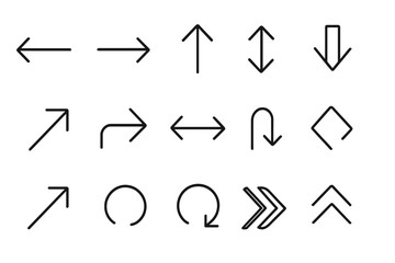 Fototapete - Vector icons depicting various directional arrows and shapes for clear navigation and design usage in digital projects