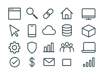 Poster - Collection of vector icons representing various digital and technology concepts including communication, security, and data management