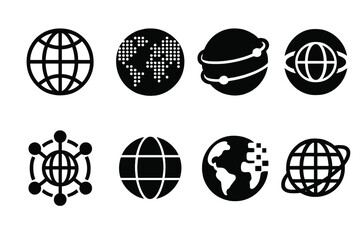 Aufkleber - Various vector icons representing global connectivity and technology through globe designs and abstract representations