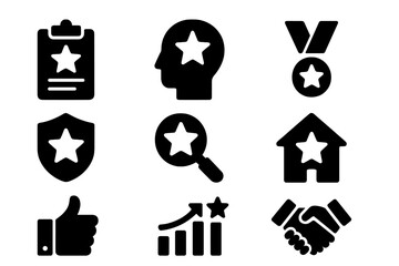 Poster - Collection of vector icons representing achievements, evaluations, and various symbols of success in different contexts