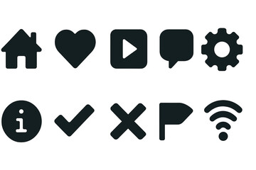 Fototapete - Vector icon collection featuring various common symbols for home, love, play, communication, settings, and information