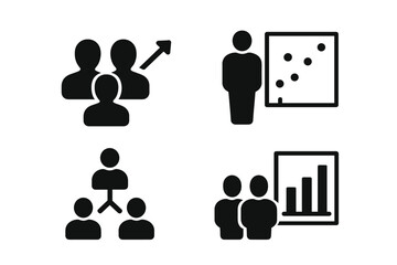 Poster - Vector icons representing teamwork, analysis, hierarchy, and growth in a professional setting
