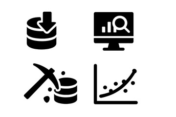 Poster - Vector icons representing data management and analysis tools used in technology and analytics fields