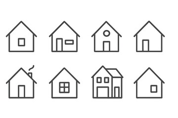Poster - Various vector icons depicting different house designs showcasing architectural diversity in simplistic line art style