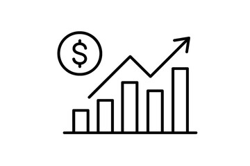 Poster - Vector icon representing a financial growth chart with an upward trend and a dollar symbol for economic analysis
