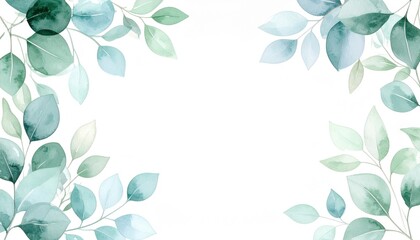 Poster - Nature-inspired watercolor leaf design artistic background digital artwork soft green and blue tones elegant viewpoint botanical concept for creative projects