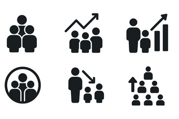 Poster - Vector icon set illustrating growth and development concepts featuring people and charts in various configurations