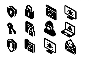 Poster - Vector icon collection depicting various cybersecurity elements and tools used to represent online protection and privacy measures
