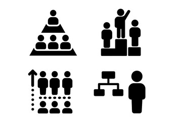 Poster - Vector icons representing team hierarchy, leadership, growth, and organizational structure in a corporate environment