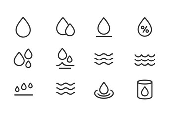 Poster - Simple vector icons illustrating various water-related symbols, perfect for digital designs and presentations about moisture and liquid