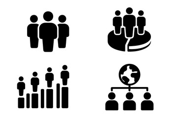 Poster - Vector icons illustrating various concepts of teamwork, community, and global connection in a cohesive style